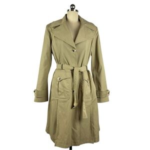 DKNY Khaki/Tan Classic A-Line Trench Raincoat with Belted Waist
